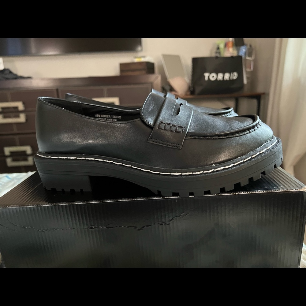 Torrid Black Faux Leather Chunky Loafers 9.5 WW